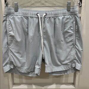 onia x Theory Seersucker Microstriped Drawstring 5" Swim Shorts